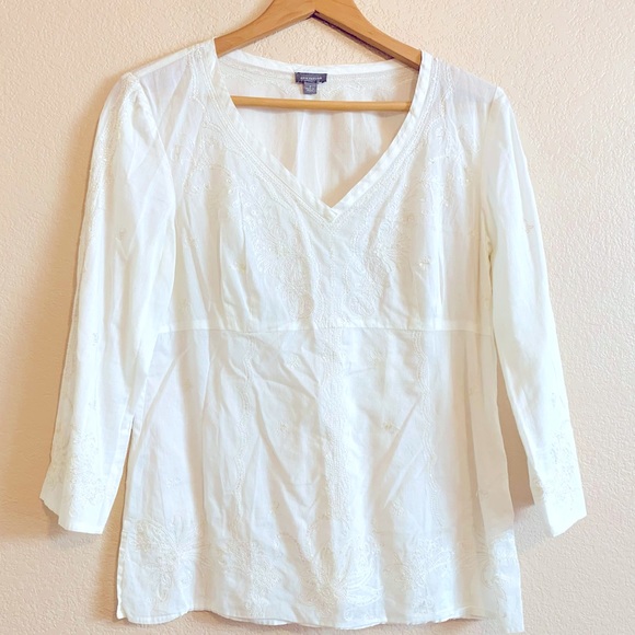 Ann Taylor Tops - Ann Taylor Sheer V Neck Blouse Lovely Beading and Embroidery